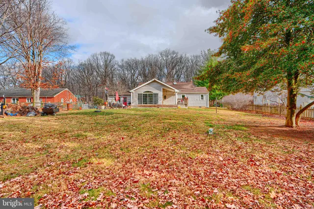 a view of house with garden and tall trees