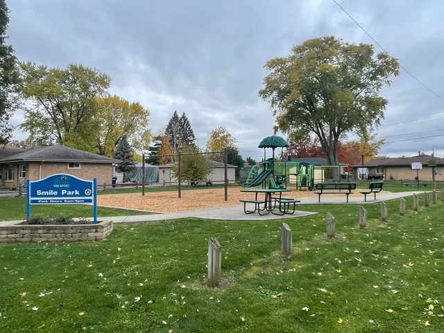 a view of a park with slide