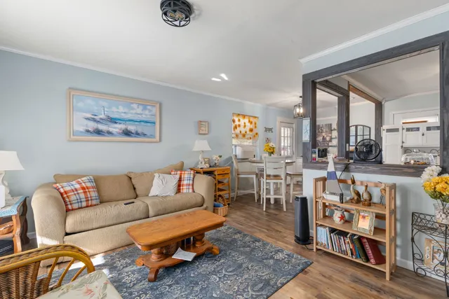 a living room with furniture and a rug