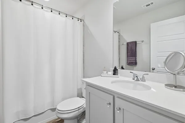 a bathroom with a sink a toilet and a mirror