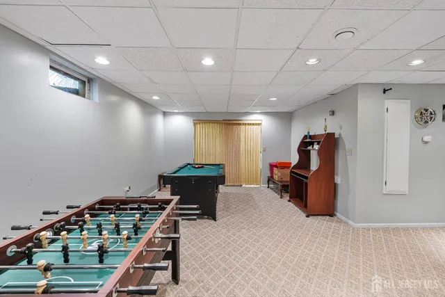 a garden view with a seating space