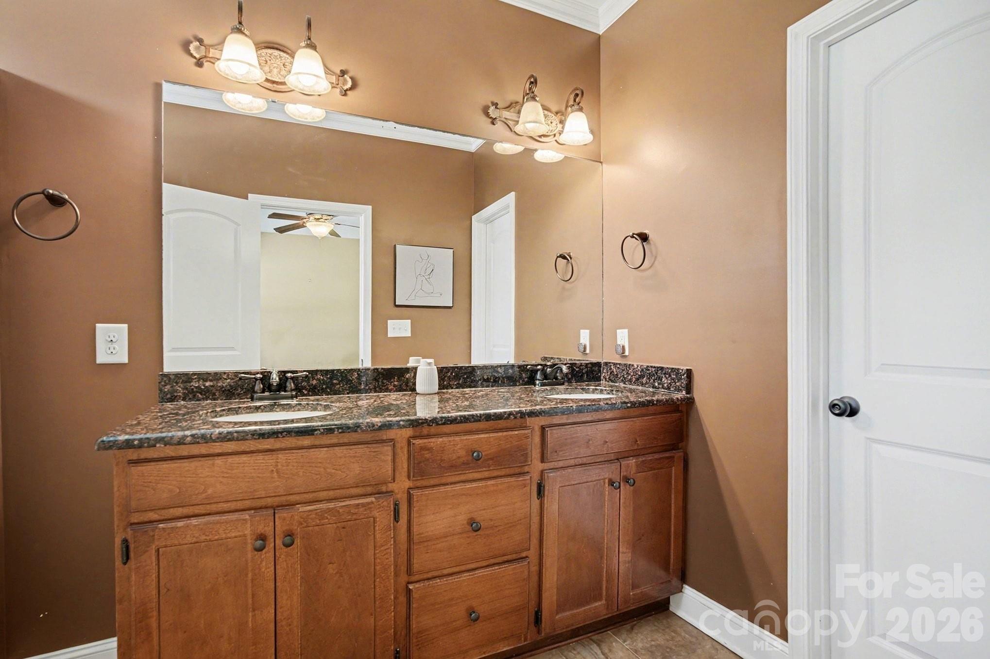311 Massey Deal Road Statesville, NC 28625 - Photo 29 of 34 a bathroom with a granite countertop sink a large mirror and a vanity