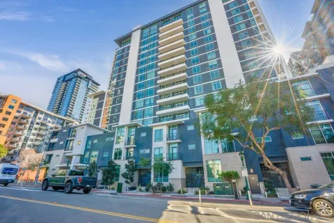 front view of a building with a street