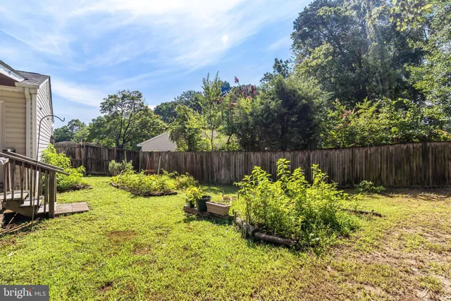 a view of garden with wooden fence