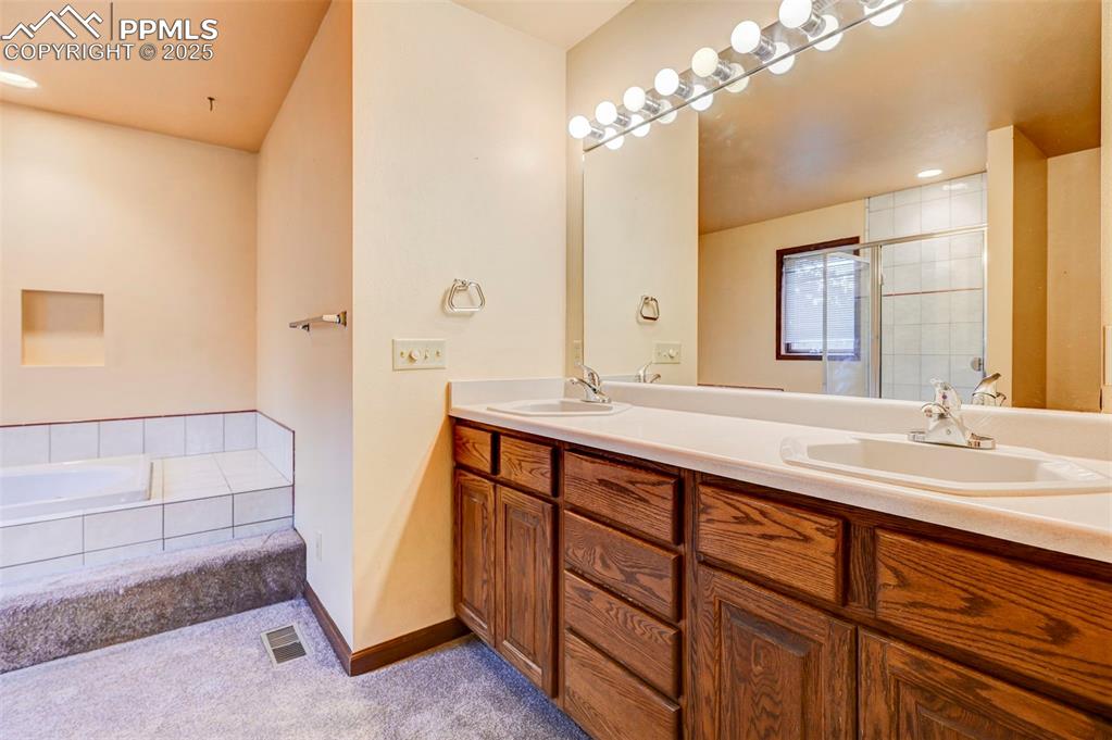 6290 Old Ranch Road Colorado Springs, CO 80908 - Photo 48 of 48 a bathroom with a double vanity sink a and a mirror