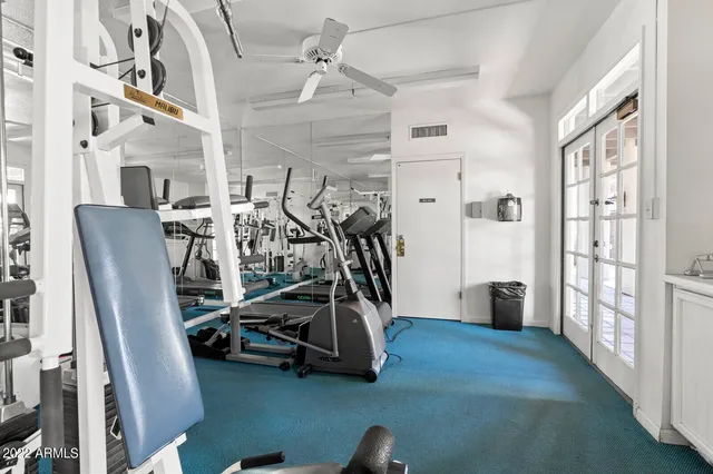a view of a room with gym equipment