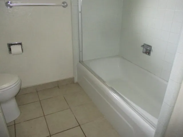 a bath room with a toilet and a bath tub