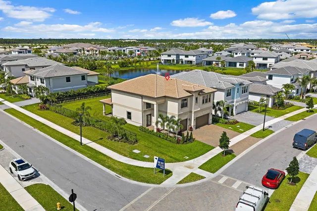 a view of a city with lawn chairs