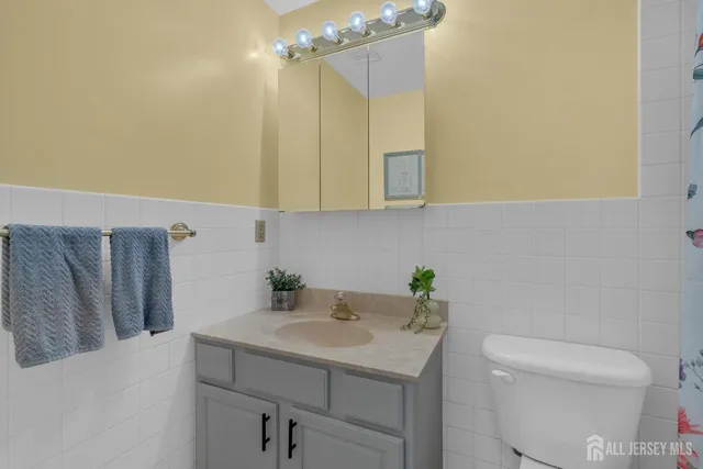 a bathroom with a sink a toilet and mirror