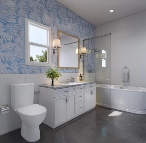 a bathroom with a toilet sink and mirror