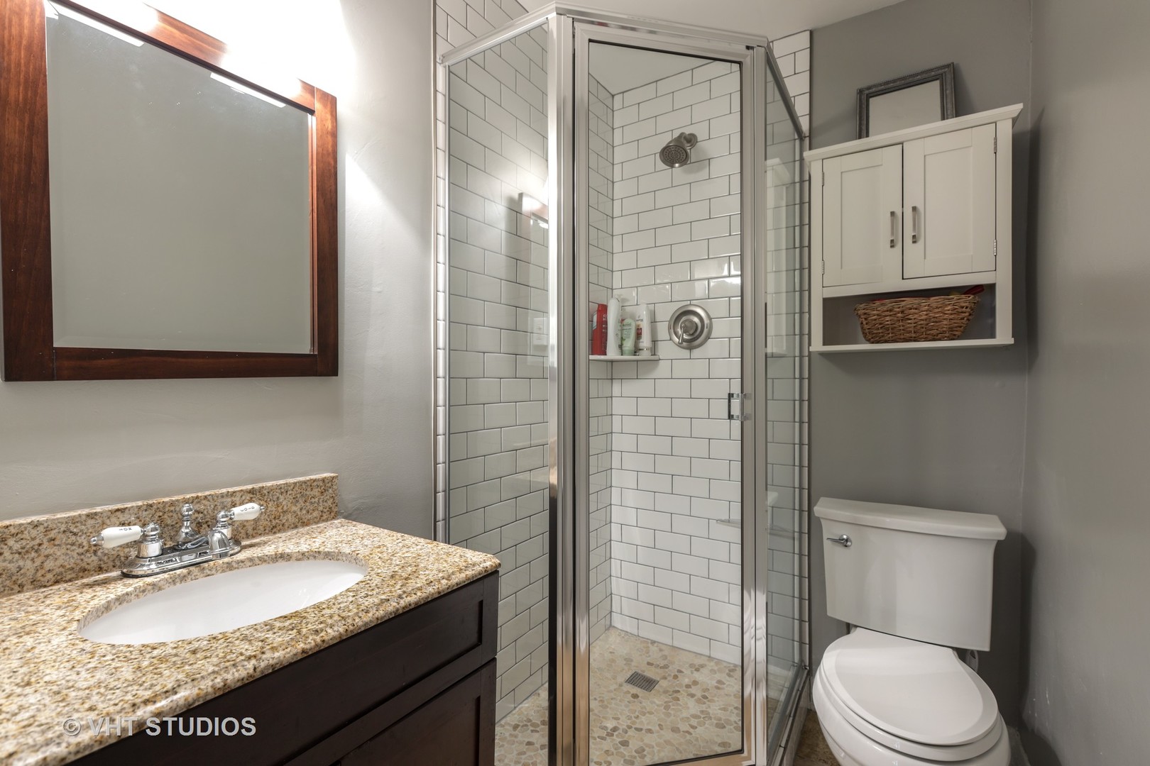 2159 North Seminary Avenue, Unit B Chicago, IL 60614 - Photo 8 of 14 a bathroom with a granite countertop sink toilet and shower