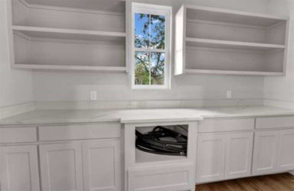 2016 Forest Bridge Azle, TX 76020 - Photo 11 of 16 Kitchen featuring open shelves, white cabinets, and light wood-style floors