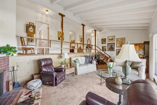 a living room with a large window