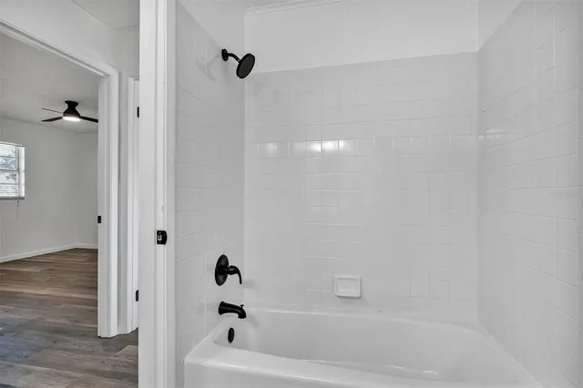 a bathroom with a bathtub