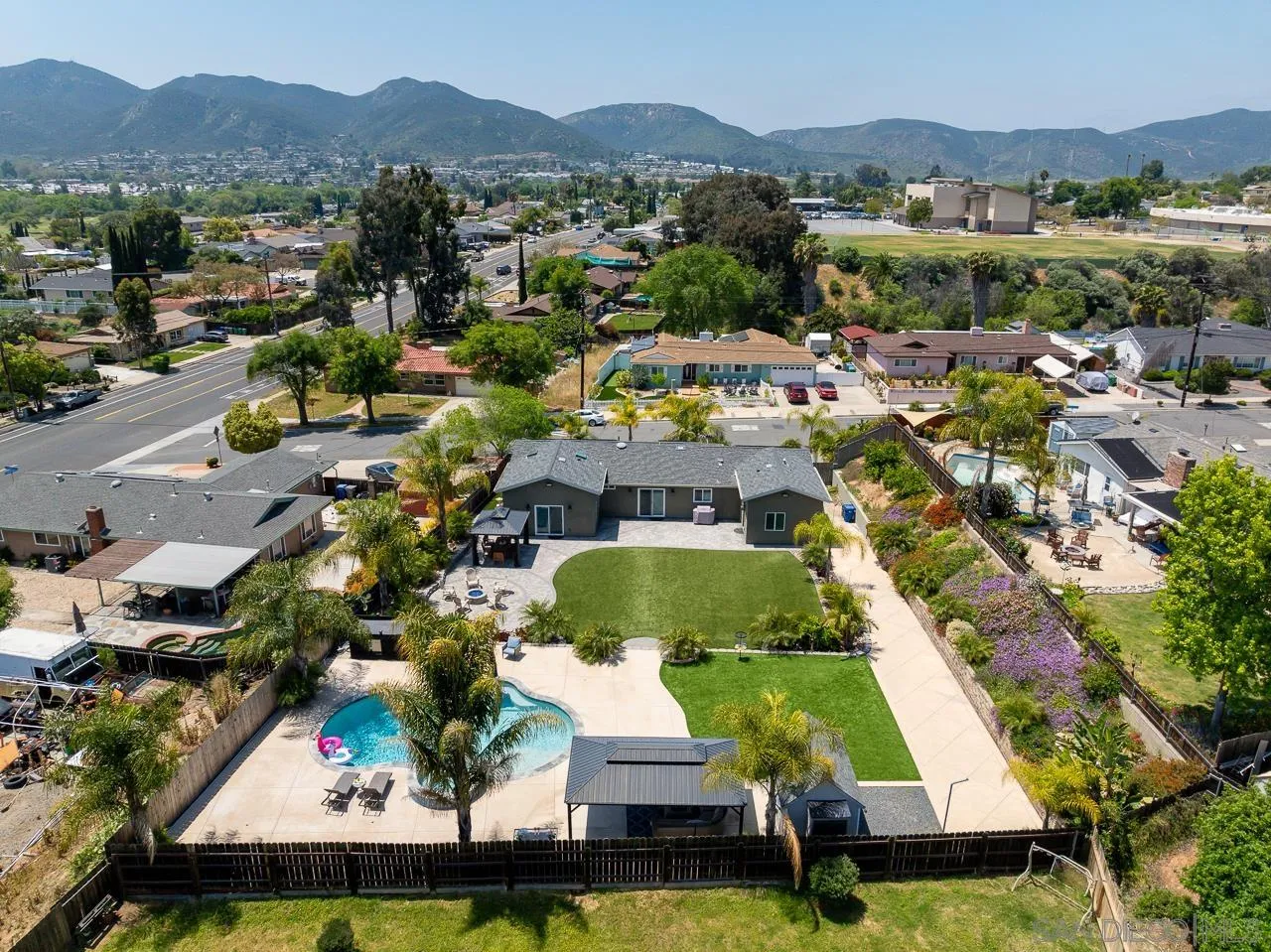 9311 Oakbourne Road Santee, CA 92071 - Photo 64 of 64 an aerial view of houses with a swimming pool