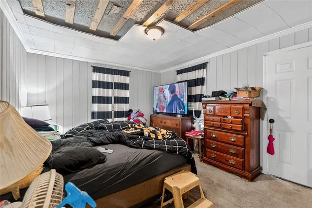 a bedroom with bed and a closet