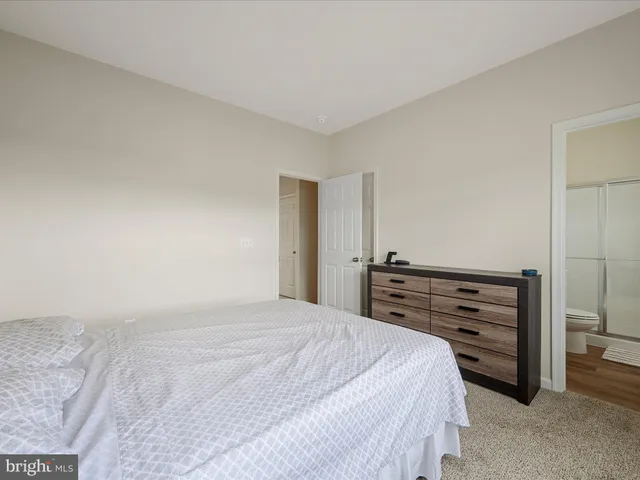 a bedroom with a bed and a cabinets