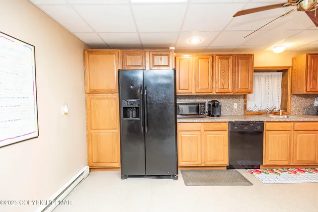 a view of a park with large trees