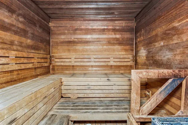 a view of a balcony with door