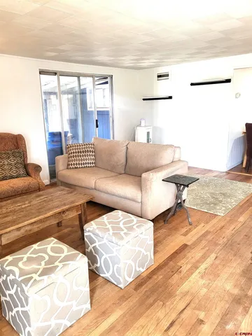 a living room with furniture and a rug