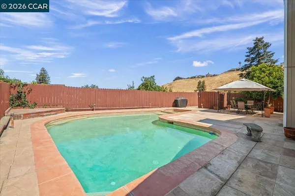 a view of a swimming pool and a yard