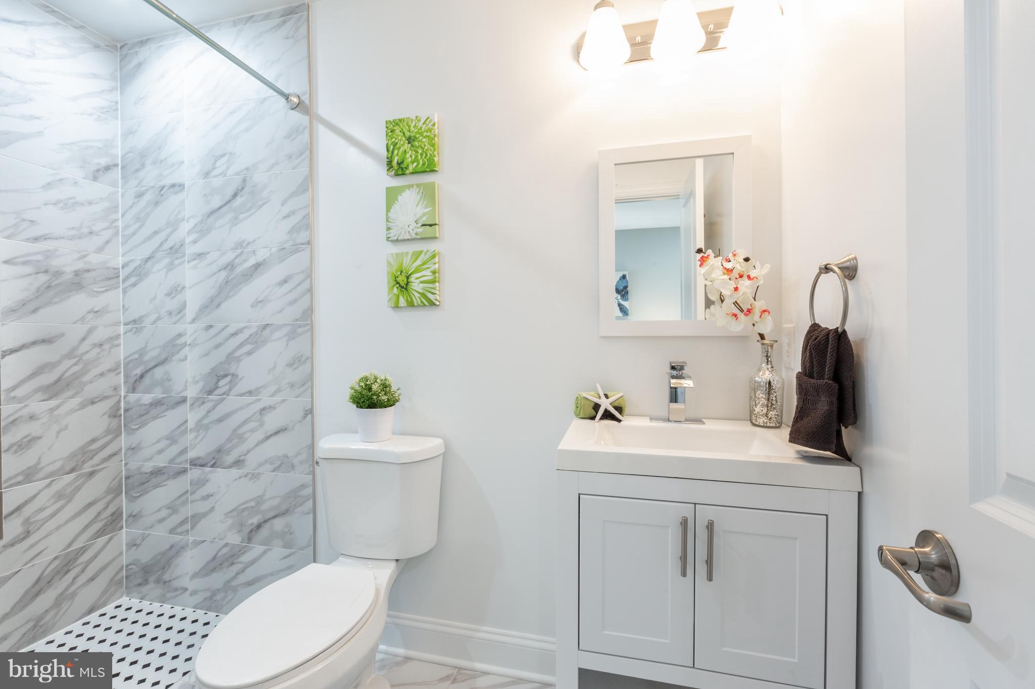 718 Jackson Street Northeast, Unit 1 Washington, DC 20017 - Photo 11 of 26 a bathroom with a sink vanity mirror and toilet