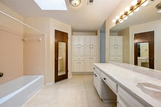 a bathroom with a bathtub