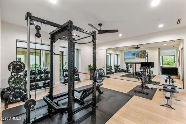 a view of a room with gym equipment