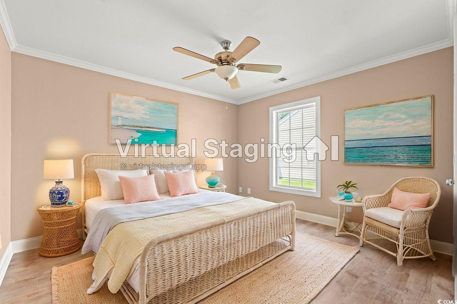708 Alexis Drive Longs, SC 29568 - Photo 12 of 32 Bedroom featuring crown molding, a ceiling fan, and wood finished floors