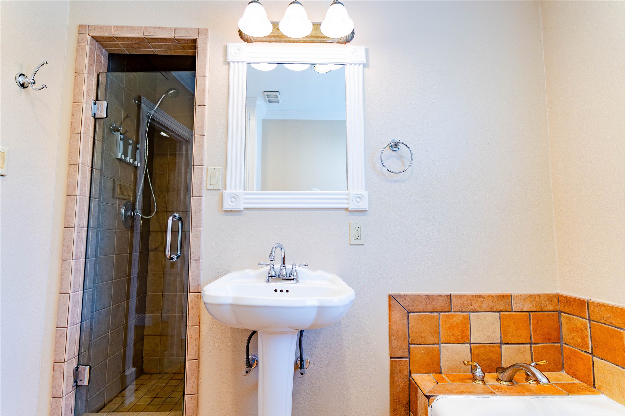 3015 Caroline Street, Unit D Houston, TX 77004 - Photo 11 of 16 a bathroom with a sink a mirror and shower