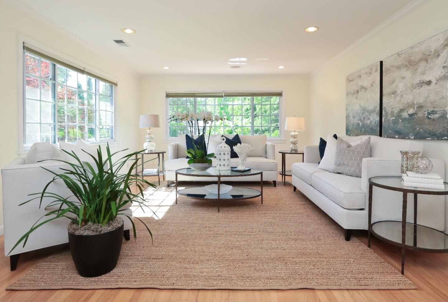 1219 Whitaker Way Menlo Park, CA 94025 - Photo 4 of 19 a living room with furniture potted plant and a large window