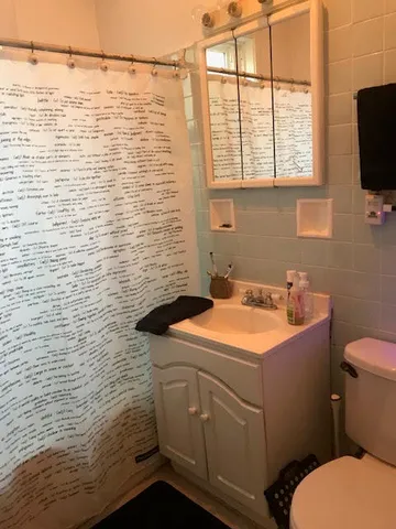 a bathroom with a sink a toilet and a shower