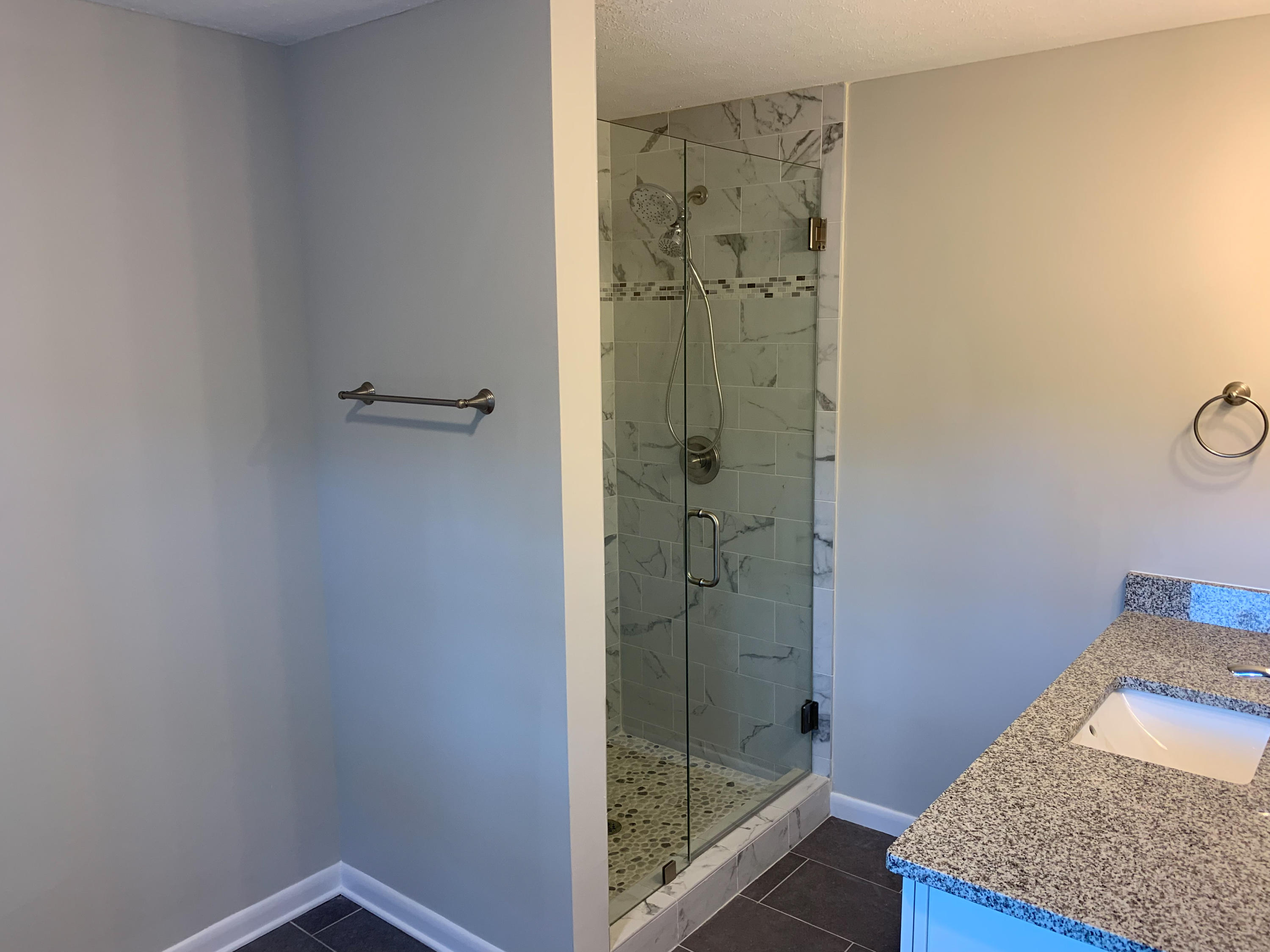 421 Ridge Road Santa Rosa Beach, FL 32459 - Photo 7 of 29 a bathroom with a granite countertop sink a mirror and shower