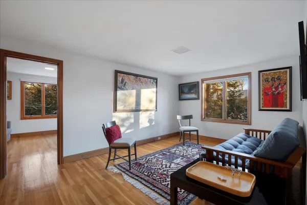 a bedroom with a bed and closet