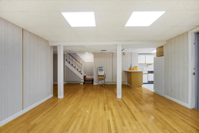 a front view of a building with a street