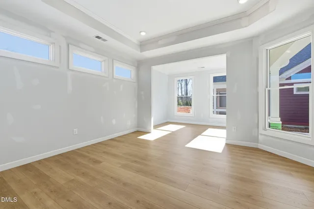 a view of a room with windows