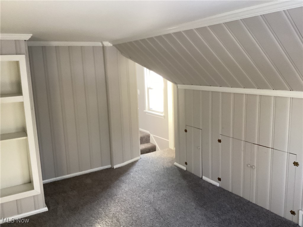 1571 Lander Road Cleveland, OH 44124 - Photo 22 of 39 Additional living space featuring dark carpet, stairway, built in features, and lofted ceiling
