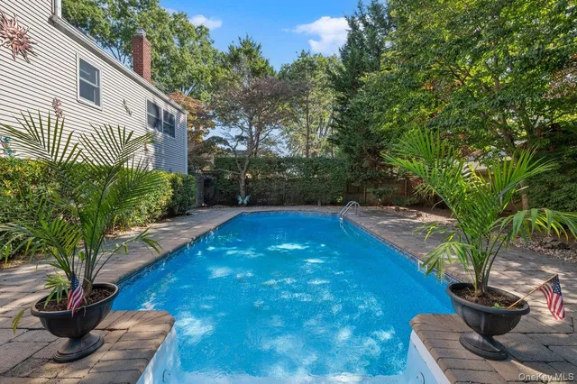 a view of a yard with potted plants