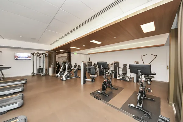 a view of a room with gym equipment