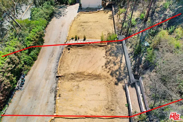 a view of a yard with large trees