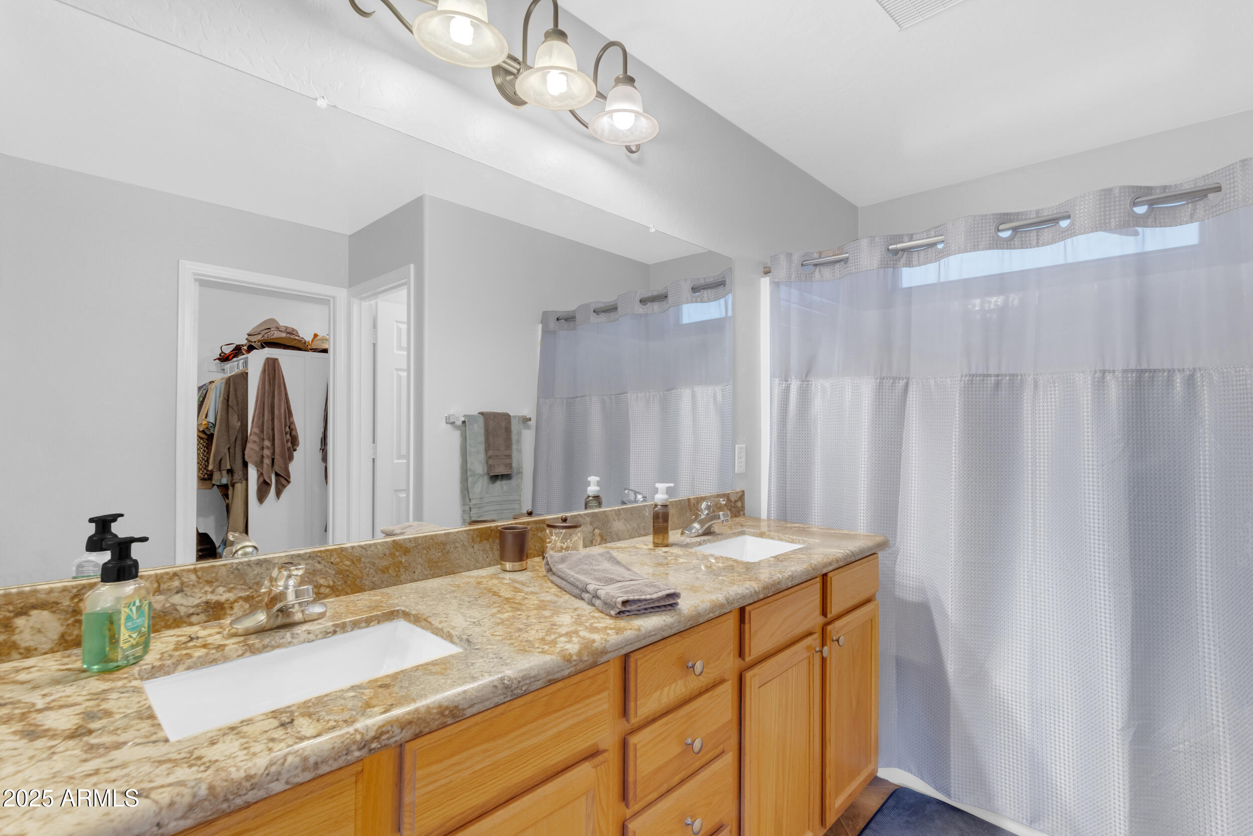 13438 West Redfield Road Surprise, AZ 85379 - Photo 42 of 75 a bathroom with a granite countertop sink and a mirror