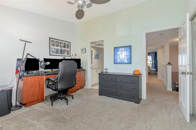 a view of workspace with wooden floor