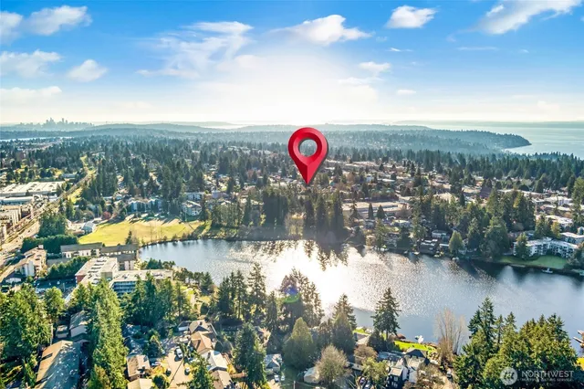 a view of a lake with a mountain