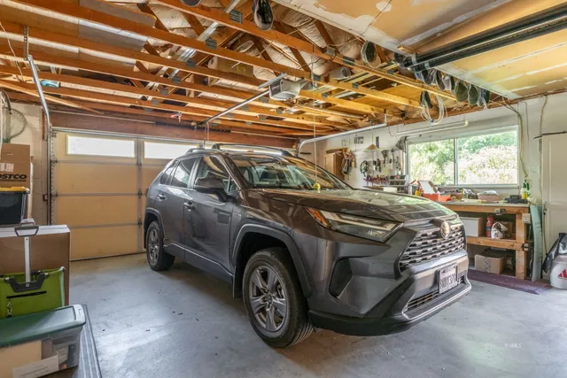 a view of a car in garage