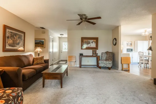 a living room with furniture and a area
