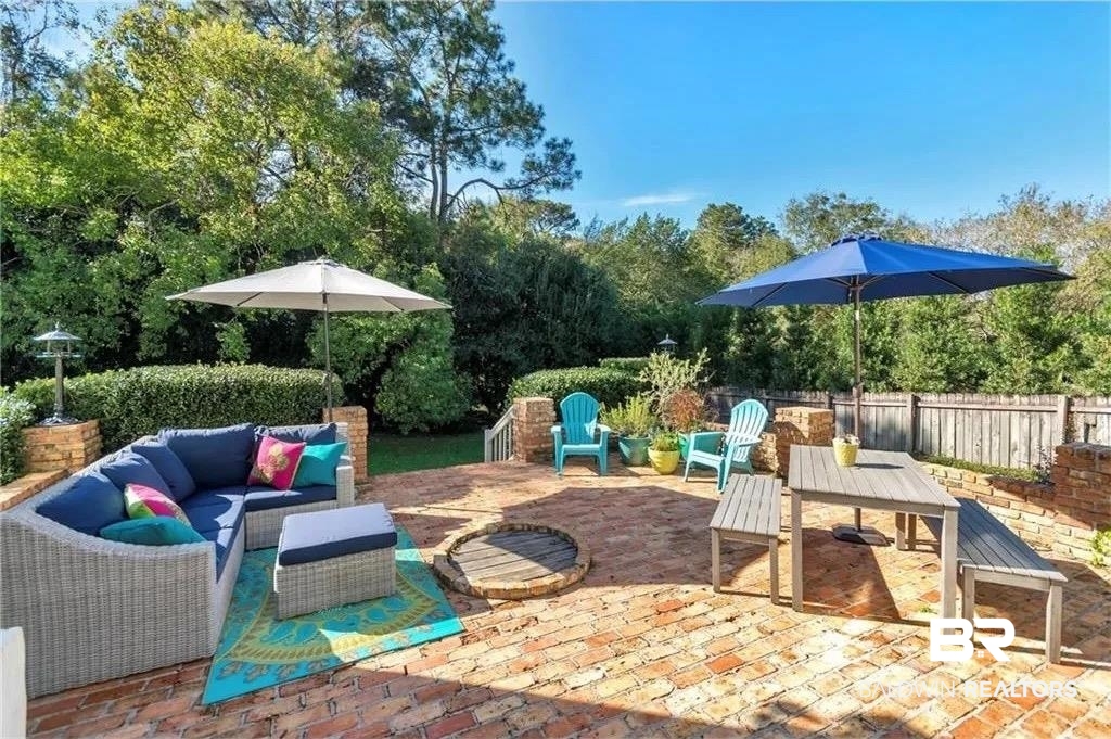 451 Ridgelawn Drive West Mobile, AL 36608 - Photo 7 of 41 View of patio / terrace with an outdoor hangout area, fence, and view of scattered trees