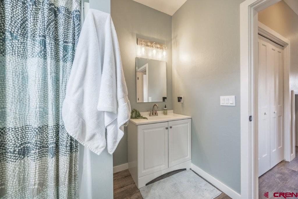770 North Laura Street Ridgway, CO 81432 - Photo 25 of 45 a bathroom with a double vanity sink and a mirror