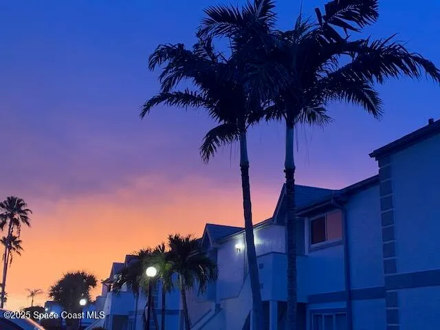 a view of balcony with wooden floor and palm trees