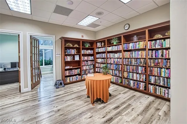 a view of a livingroom with a bookshelf