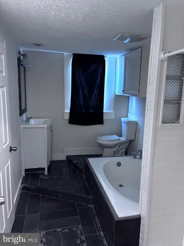 a bathroom with a sink a toilet and mirror